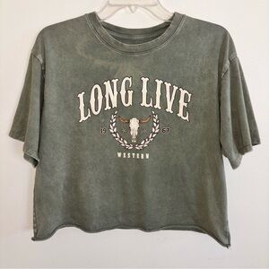 Organic Generation Long Live Western Crop Tee Sz L Organic Cotton Olive Green